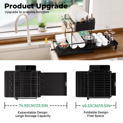 Toque Dish Drainer Drying Rack Drip Tray Stainless Steel Expandable Over Sink