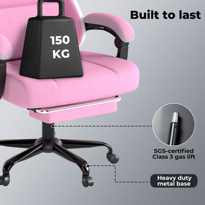 Levede Office Desk Chair Fabric Gaming Recliner Adjustable Height Swivel Pink