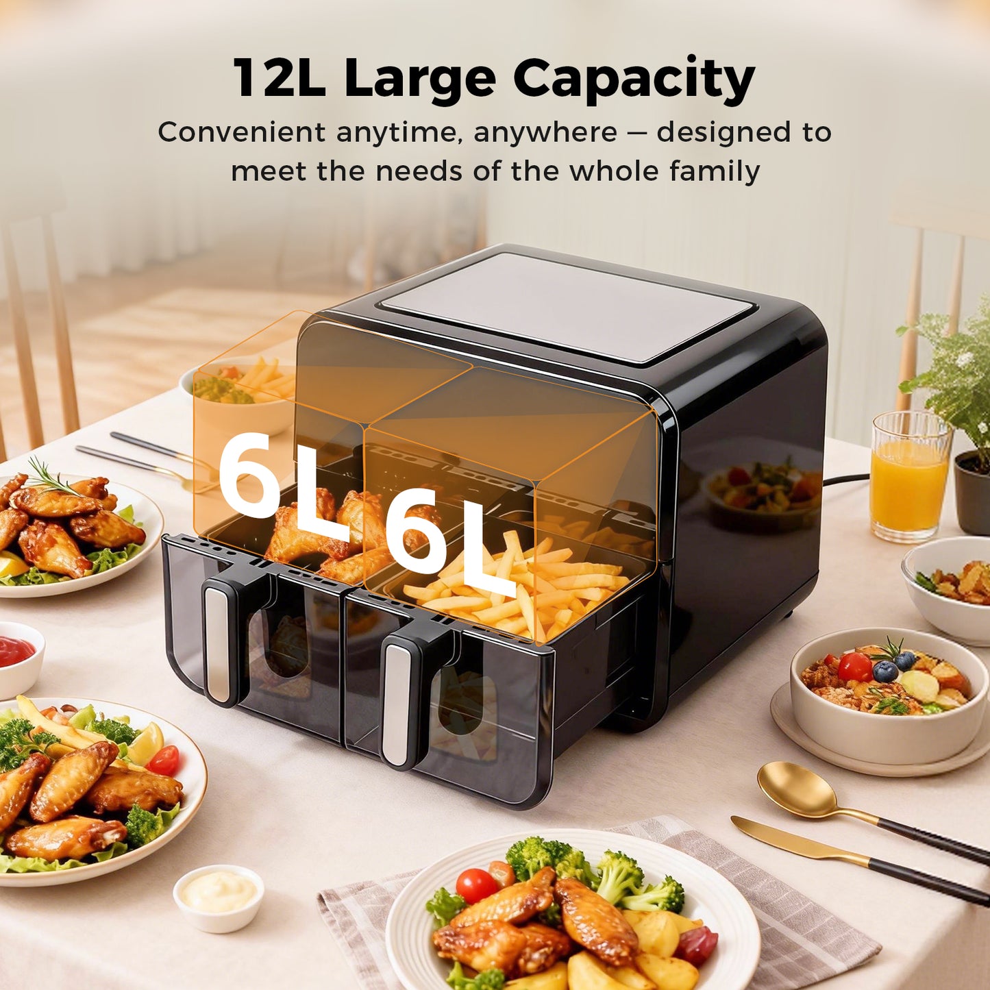 Spector 12L Dual Zone Air Fryer 2600W Oil Free Oven Cooker Touch Control Black