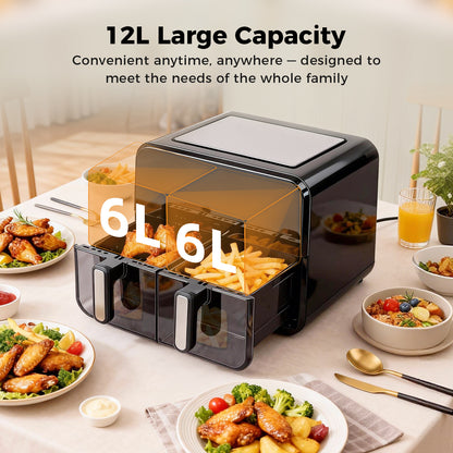 Spector 12L Dual Zone Air Fryer 2600W Oil Free Oven Cooker Touch Control Black
