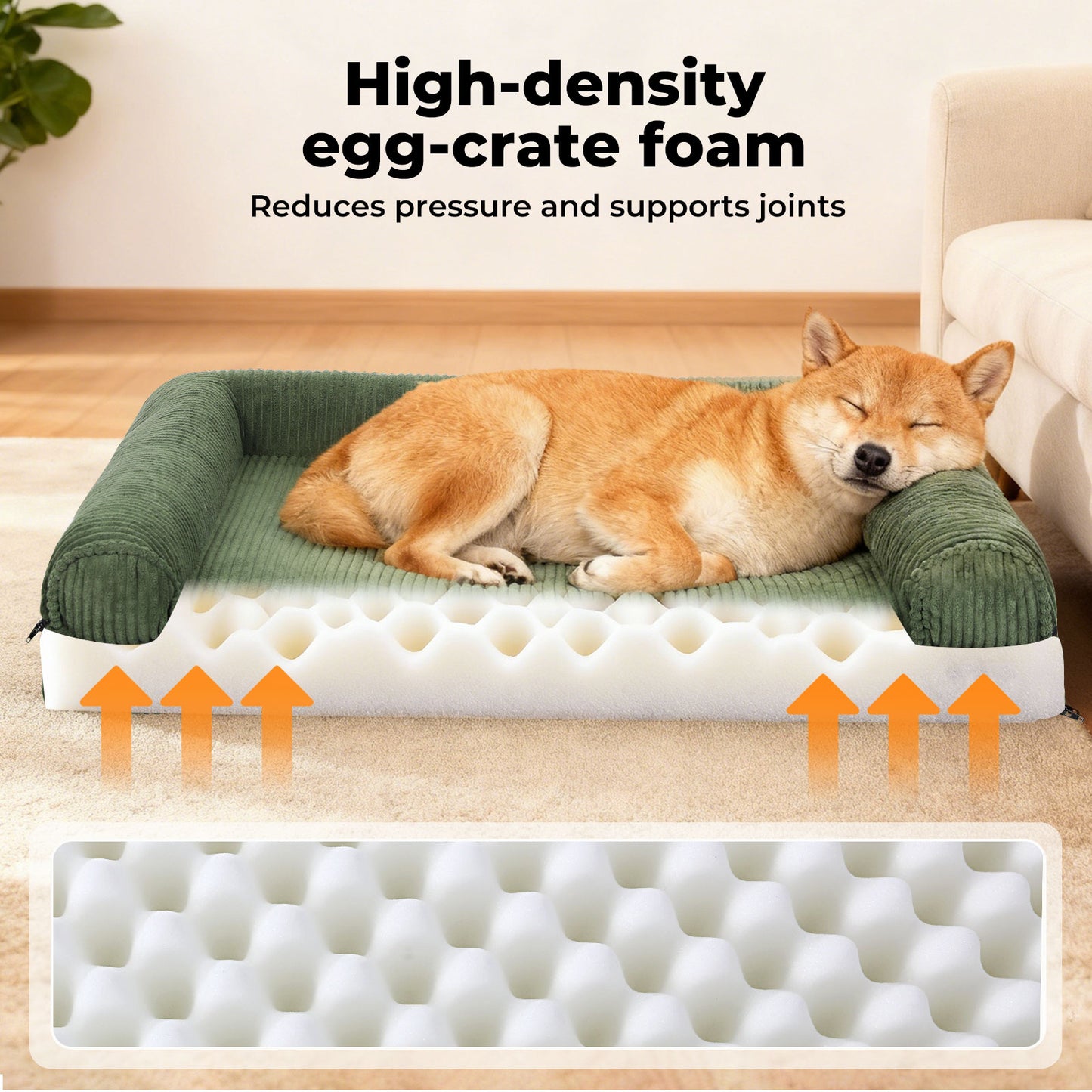 Skylos Orthopaedic Dog Bed Corduroy Washable Waterproof Pet Mattress Foam Green