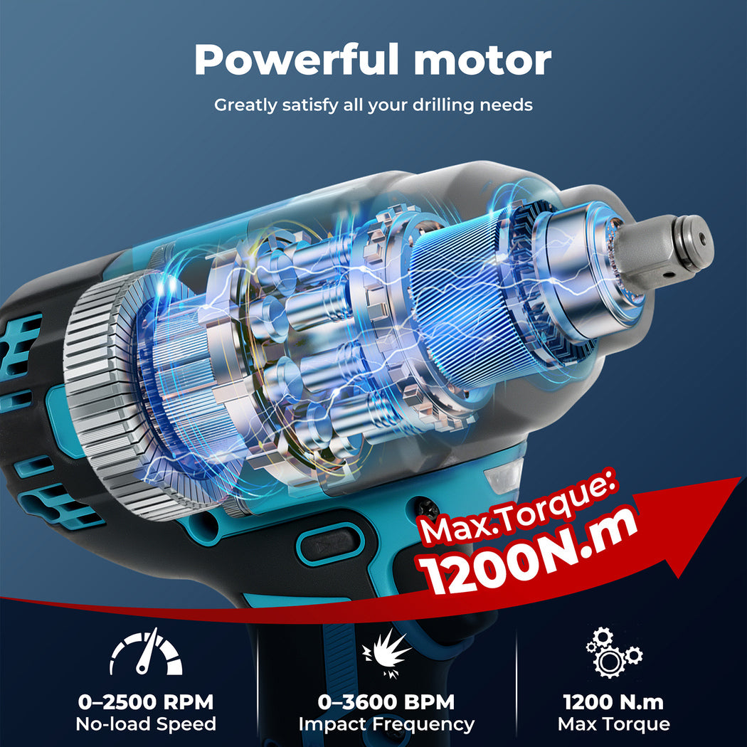 Traderight 21V Brushless Impact Wrench 1/2" Rattle Gun 2×4.0Ah 1200Nm Kit Set