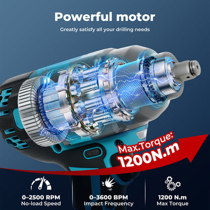 Traderight 21V Brushless Impact Wrench 1/2" Rattle Gun 2×4.0Ah 1200Nm Kit Set