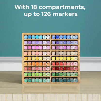 Levede Marker Pen Storage Bamboo 18 Compartment Desk Organiser Craft Stationary
