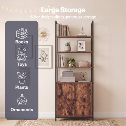 Levede Bookshelf 6 Tier Adjustable Display Shelf  90kg Living Room Walnut Colour
