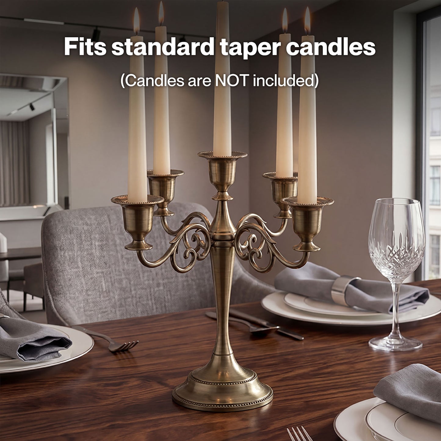 Levede Candle Holder 5 Arm Metal Candelabra Bronze Candlestick Stand Centerpiece