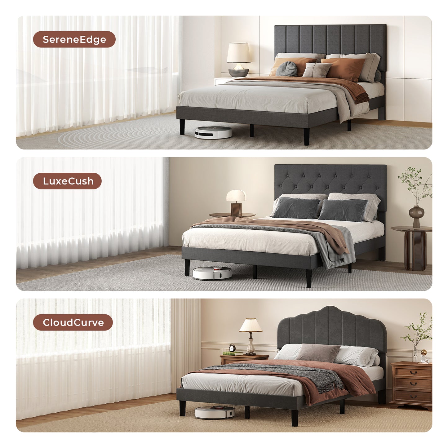 Levede Upholstered Bed Frame Linen Fabric Soft Foam Headboard Small Double King