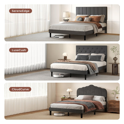 Levede Upholstered Bed Frame Linen Fabric Soft Foam Headboard Small Double King