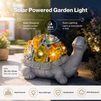 Emitto Resin Garden Ornaments Outdoor Solar Turtle Statue with LED Patio Decor