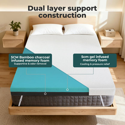 Lavio 4 Inch Mattress Topper King Cooling Memory Foam Pressure Relief Non Slip