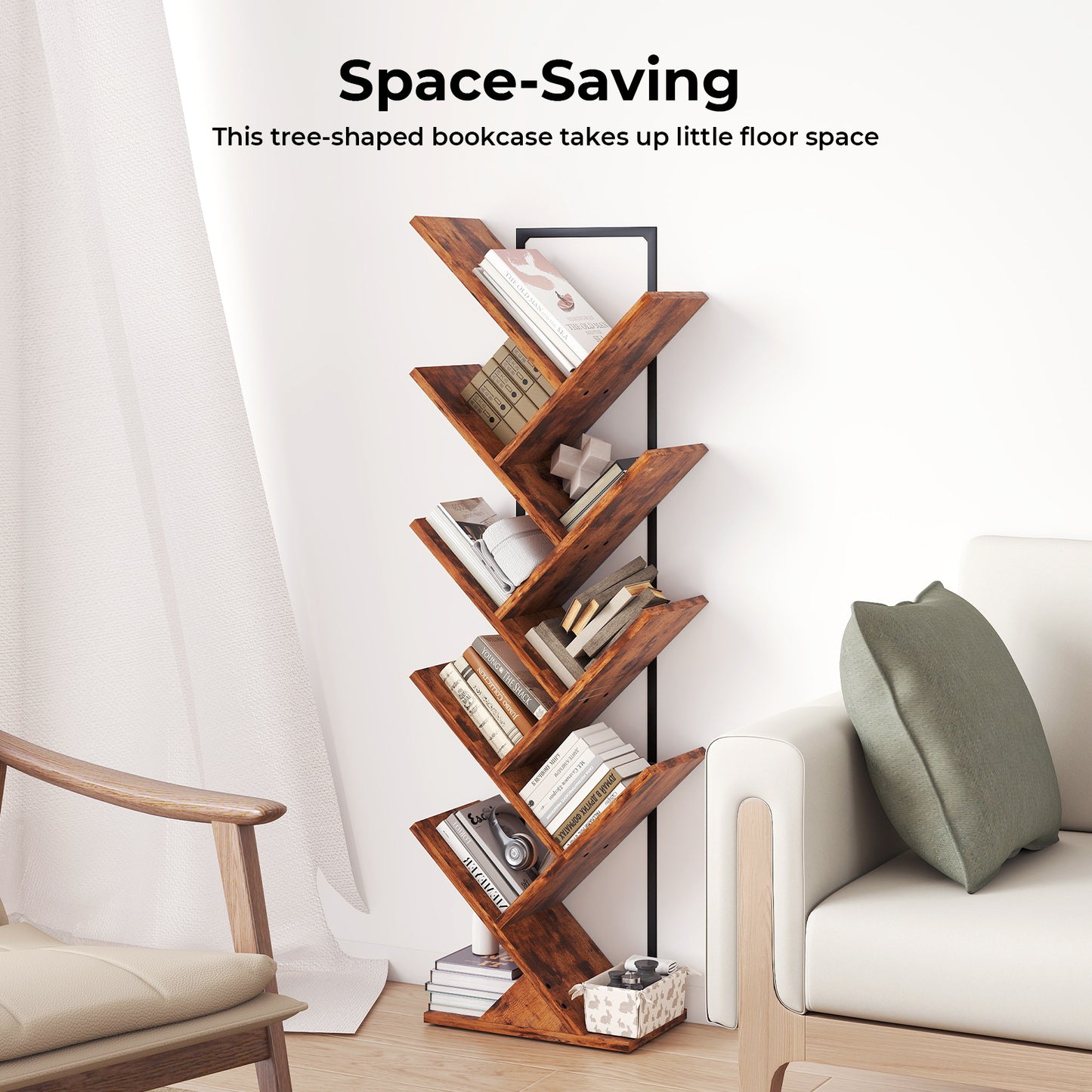 Levede 9 Tier Bookshelf Display Bookcase Tree Shaped Wooden Storage Rack Shelves