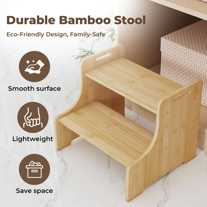 Levede Bamboo 2 Step Stool Non Slip for Potty Training Bathroom Splash Handle