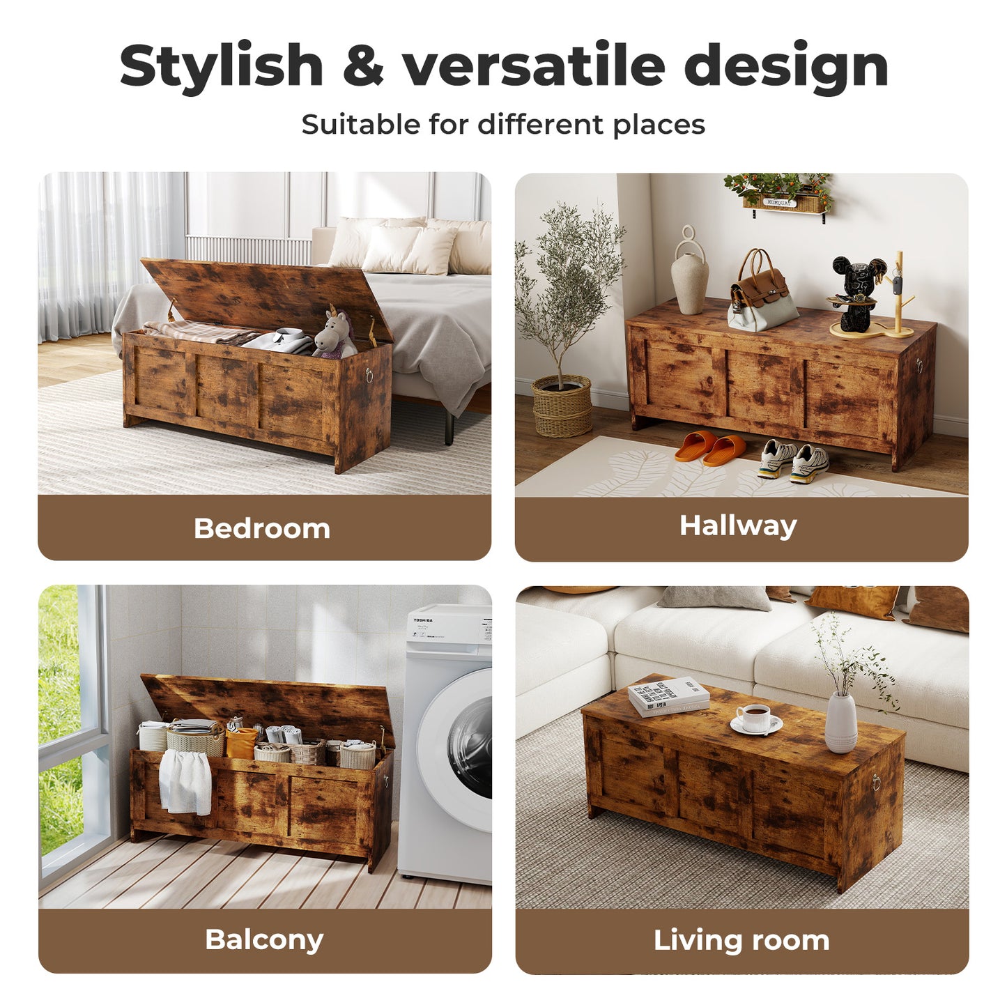 Levede Storage Chest Trunk Wood Blanket Box Toy Organiser Box Ottoman Bench 140L