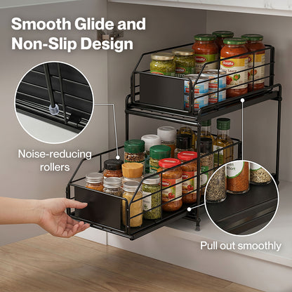 TOQUE 2 Tier Pull Out Basket Under Sink Kitchen Cabinet Storage Organiser Drawer