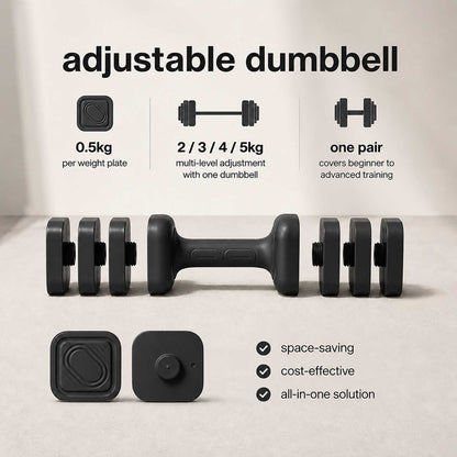 Centra Adjustable Dumbbells Set 2-5Kg Quick Lock TPU Grip for Home Gym Black
