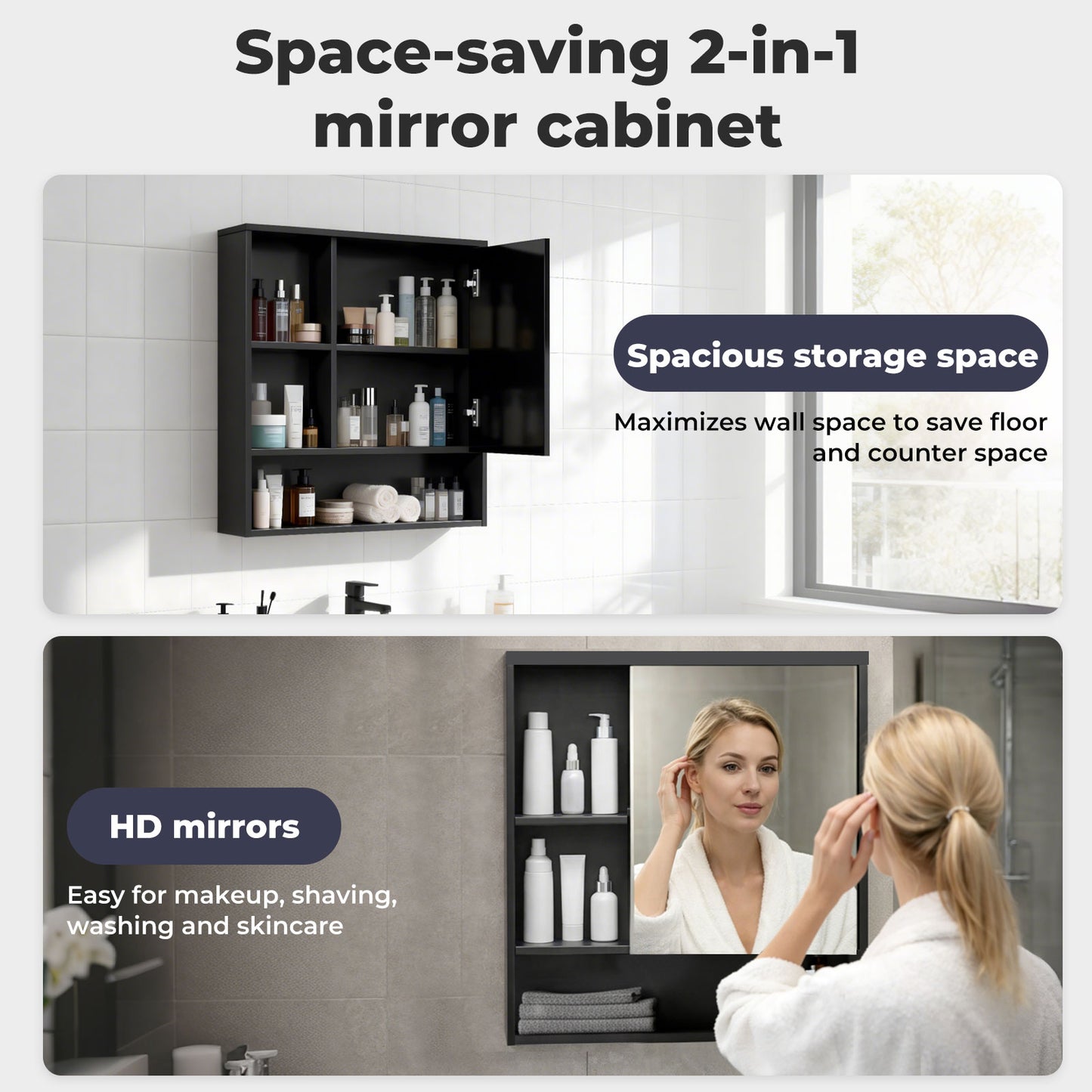 Levede Bathroom Mirror Cabinet Wall Mounted Storage Cupboard Black Open Shelf