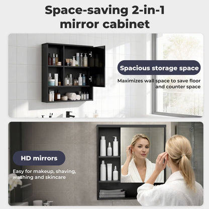 Levede Bathroom Mirror Cabinet Wall Mounted Storage Cupboard Black Open Shelf