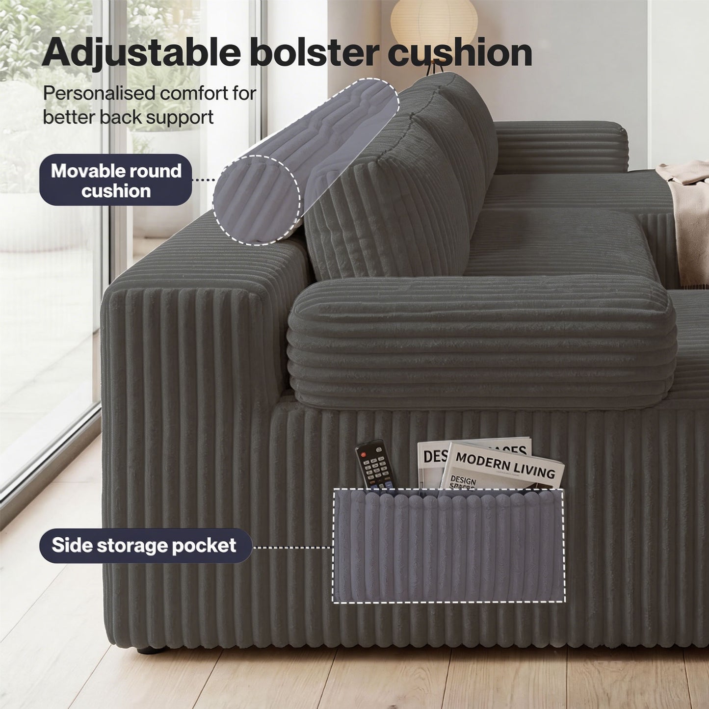 Levede Flexible Modular Sofa Cozy Memory Foam Corduroy Corner Convertible Couch
