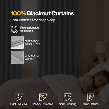 Marlow 100% Blackout Curtains Thermal Linen Look Pair Ready Made 46x72 in Grey