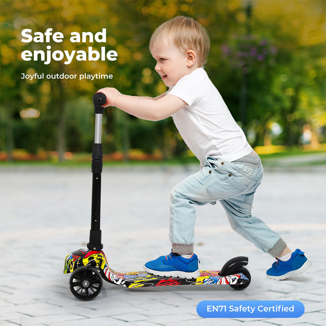 Dekko Kids Scooter Foldable Adjustable Height Flashing LED Light Music 3 Wheels