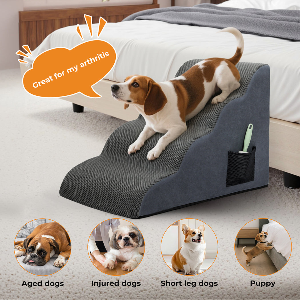 Skylos Dog Ramp Pet Stairs for Bed Sofa Small Senior Injured Dog 4 Step Washable