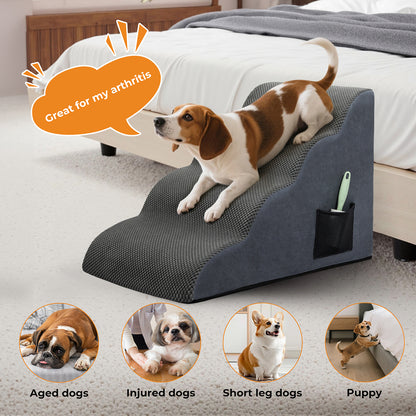 Skylos Dog Ramp Pet Stairs for Bed Sofa Small Senior Injured Dog 4 Step Washable