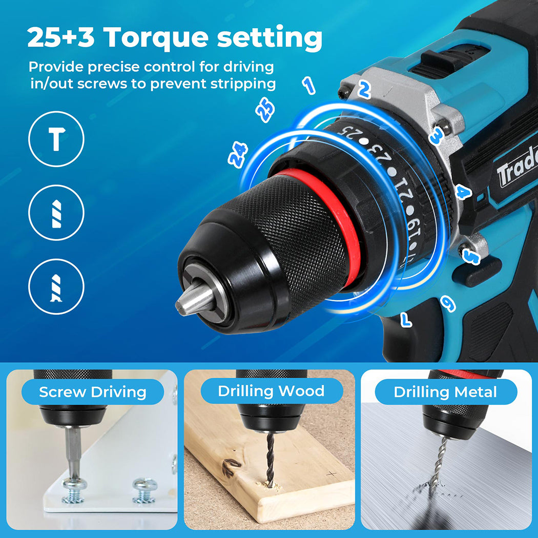 Traderight 96 in 1 Cordless Electric Drill Set Driver Screwdriver Rechargeable