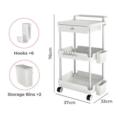 Levede 3 Tier Kitchen Trolley Cart on Wheels Metal Rolling Storage Island White