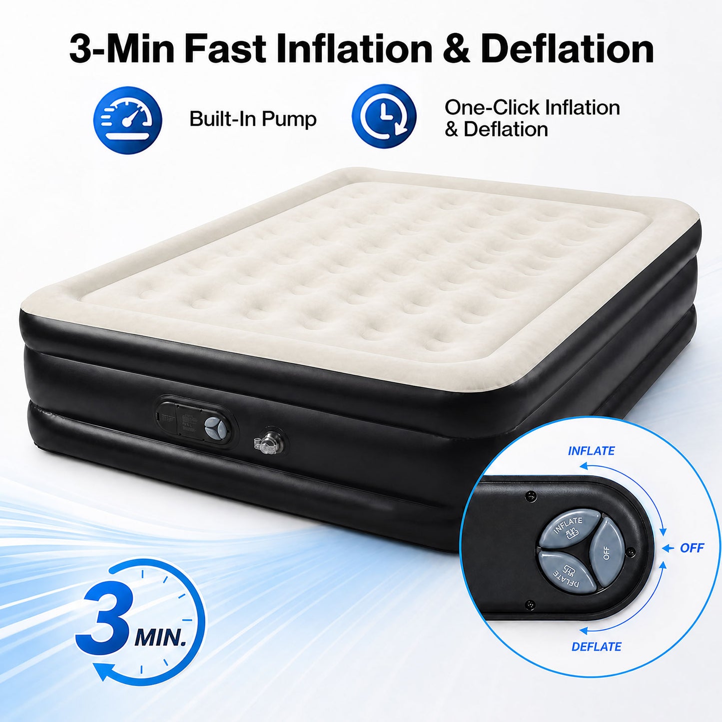 Lavio King Size Air Mattress Built in Pump High Raised Inflatable Bed Waterproof