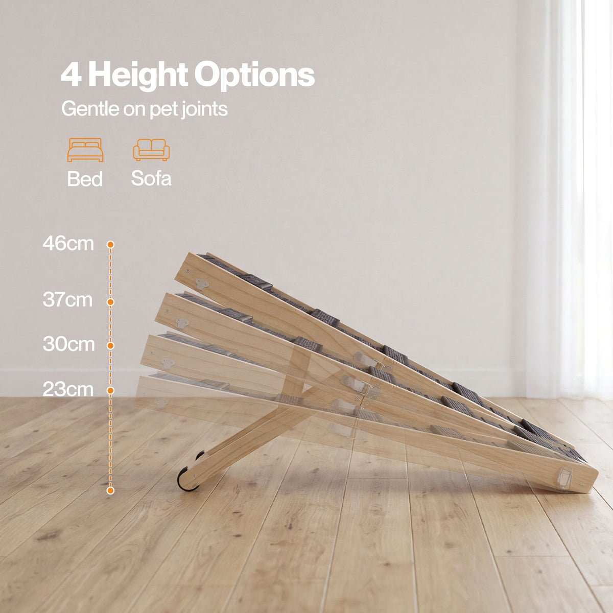 Skylos Dog Ramp Adjustable Folding 4 Heights Non Slip for Small Pets Natural