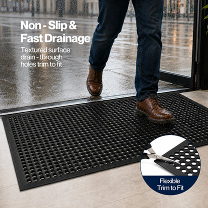 Marlow Door Mat Outdoor Rubber Drainage Slip-Resistant for Garage Entry Black