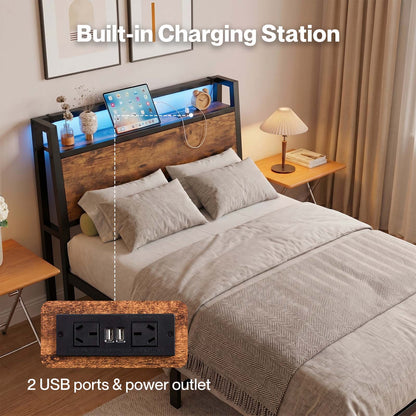 Levede Single Bed Frame Platform Storage Headboard Charging Station LED Lights