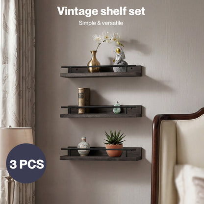 Levede Floating Shelves Set of 3 Wooden Wall Mounted Shelves Storage Black
