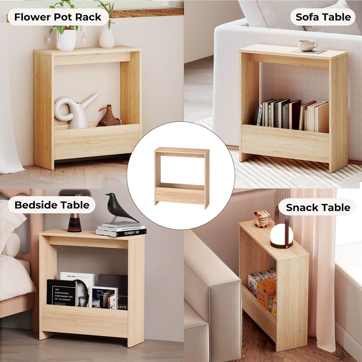 Levede Side Table Narrow Sofa End Table Wooden with Book Magazine Storage 20cm