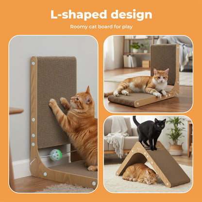 Skylos 48cm High L Shaped Cat Scratching Board with Ball Toy Wall Furniture
