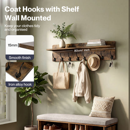 Levede Wall Coat Rack 2 PCS 8 Hooks Wall Mounted Heavy Duty Wooden Organiser