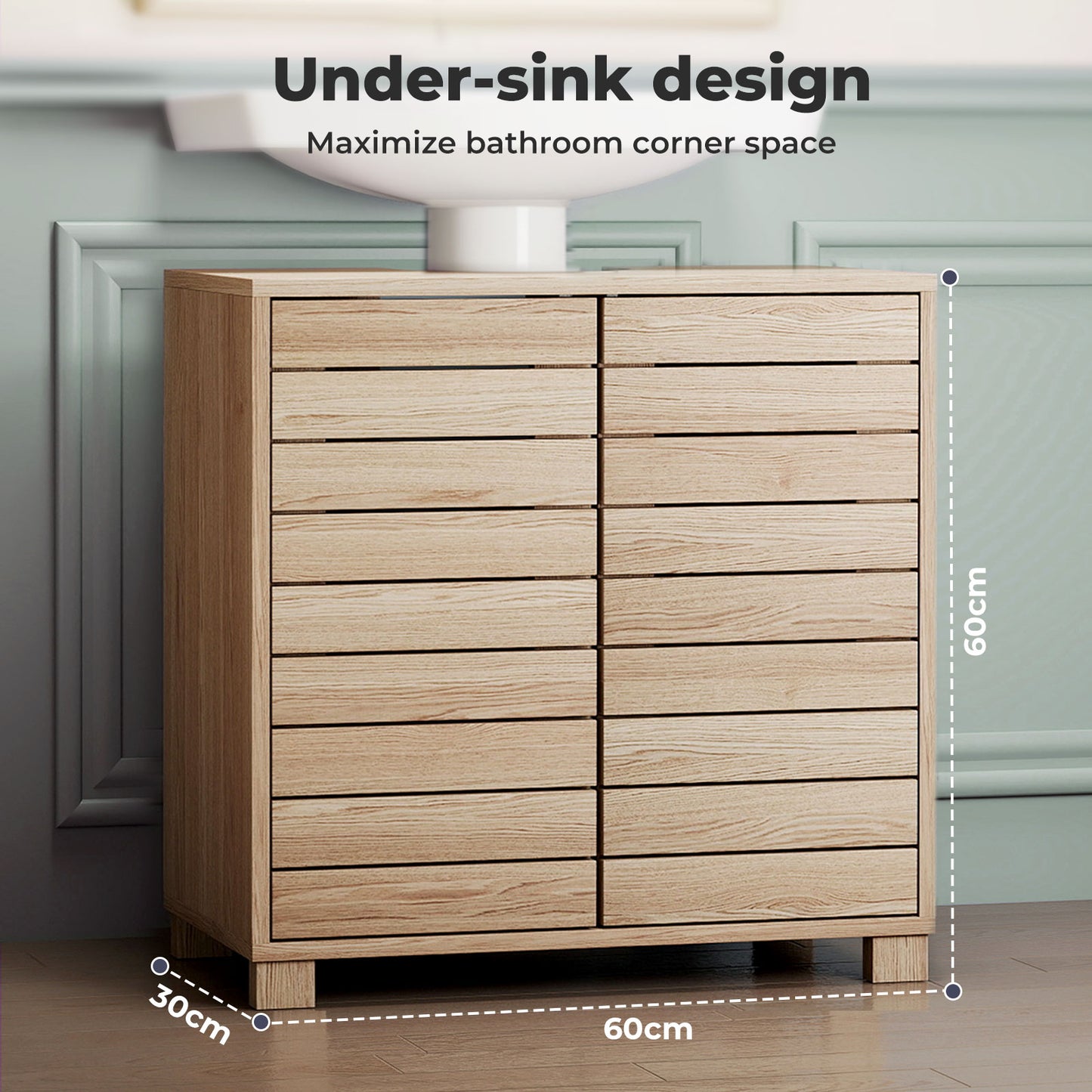 Levede Bathroom Under Sink Cabinet Basin Storage Cupboard 2 Door Oak Vanity Unit