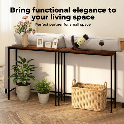 Narrow Console Table Slim Entryway Hallway Sofa Table Display Shelf Wood Steel