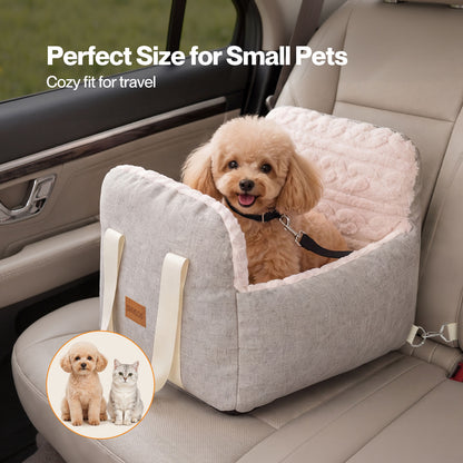 Skylos Dog Car Seat Safe Booster Bed Small Pets Travel Carrier Washable Beige