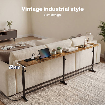 Levede Console Table Narrow Adjustable with Power Outlet for Hallway Brown
