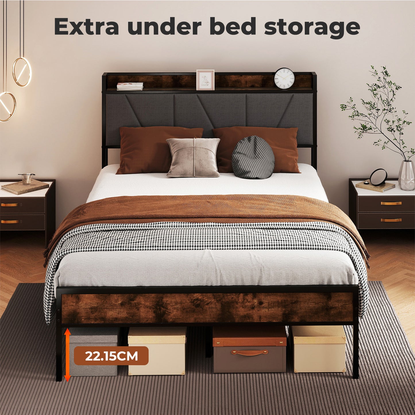 Levede Heavy Duty Bed Frame Metal Platform with Storage Headboard Single Double