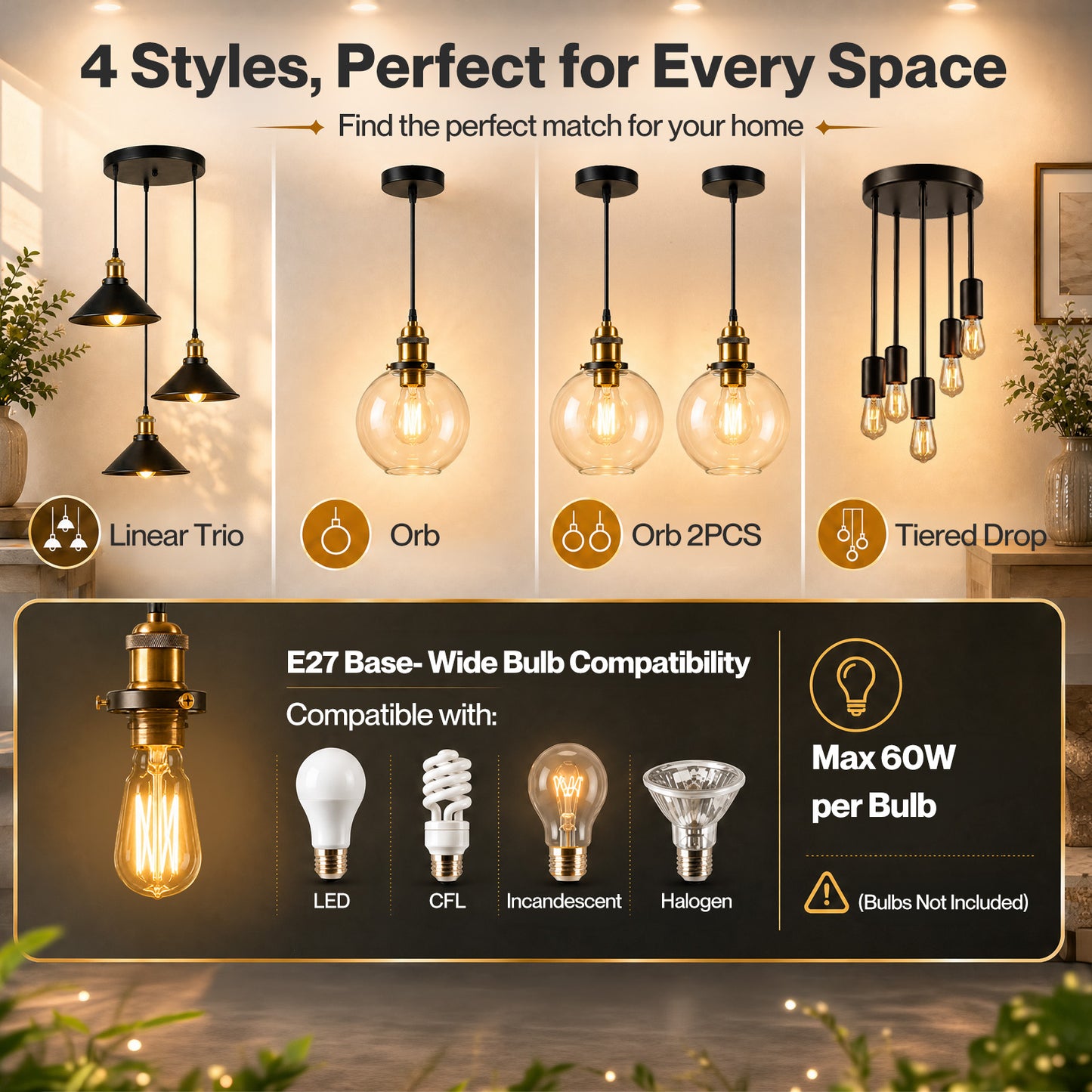 Emitto Pendant Light Modern Hanging Lamp Vintage Industrial E27 Ceiling Light