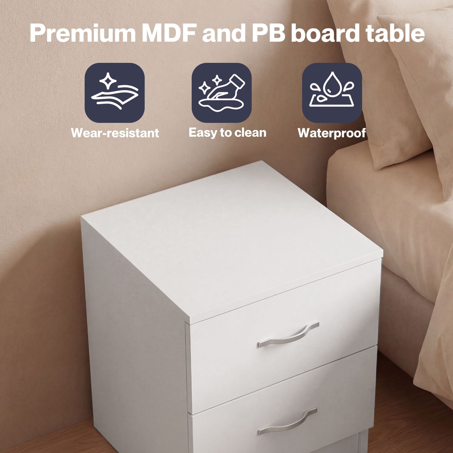 Levede Bedside Table With 2 Drawer Metal Handles Runners White Bedroom Cabinet