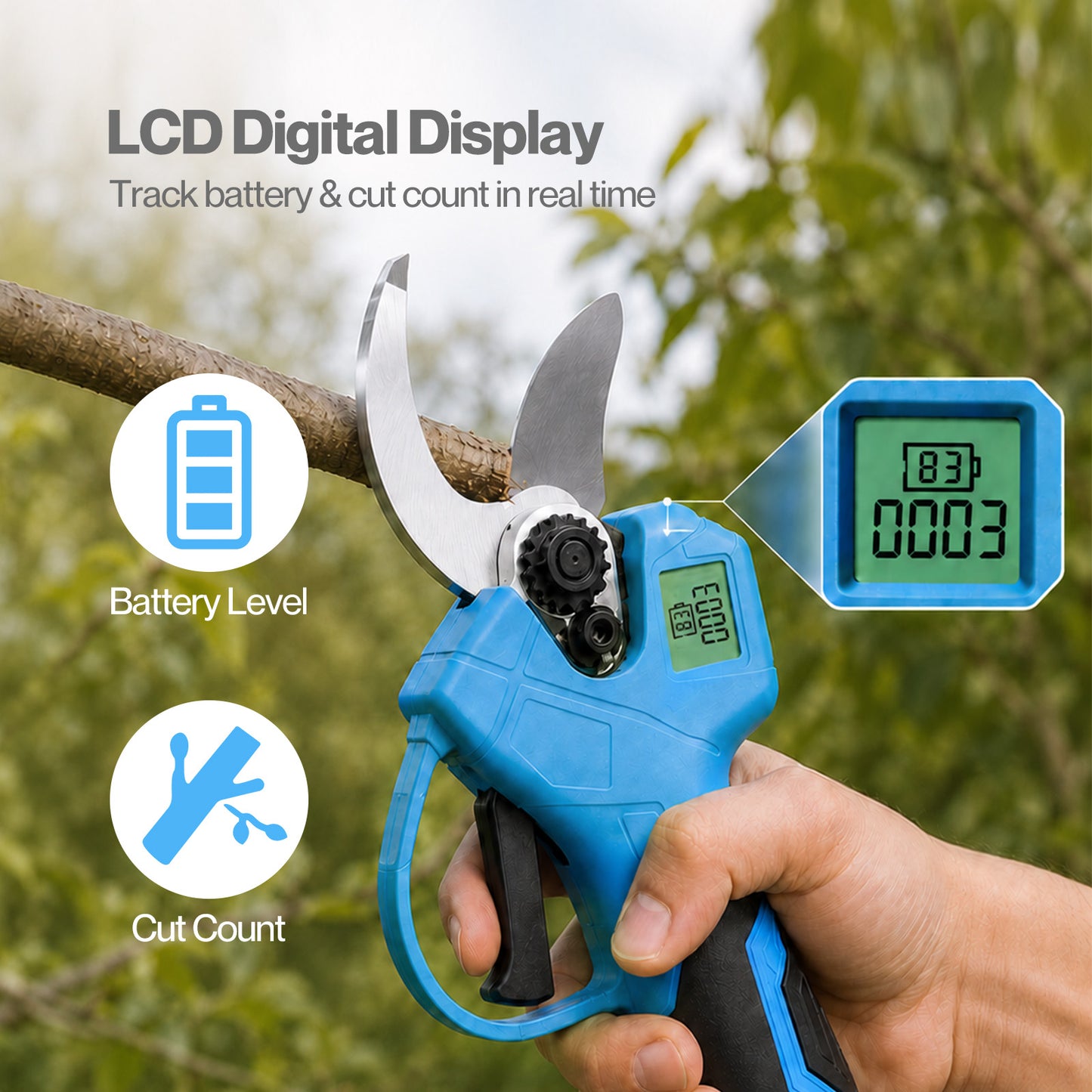 Traderight Pruning Shears 450W Brushless LCD SK5 Blade for Garden Cutting Blue