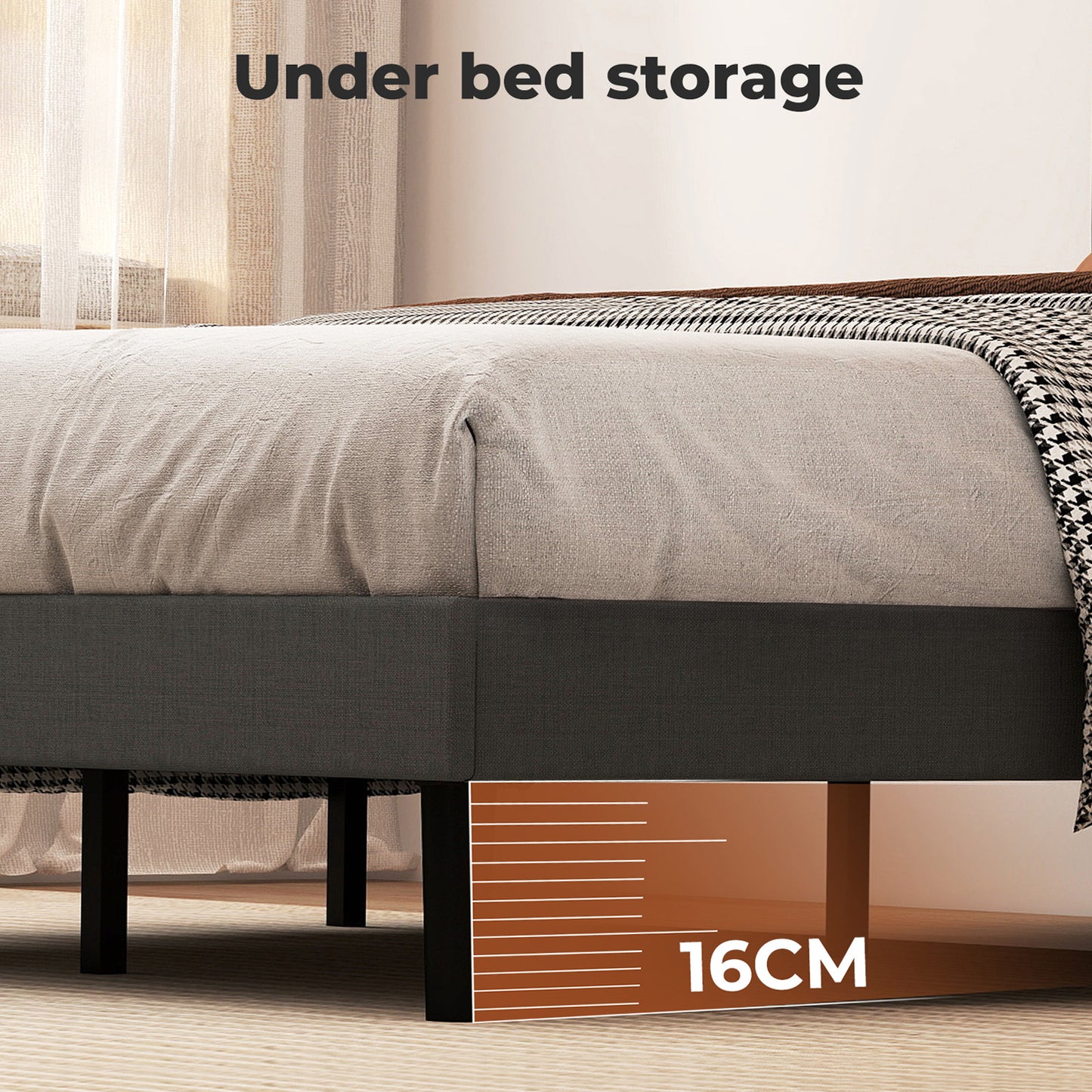Levede Bed Frame Upholstered Linen Fabric Headboard Wooden Slat Double King Size