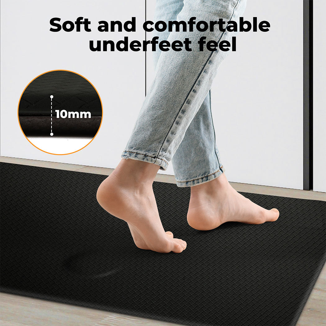 Marlow Kitchen Mat 2PCS Non Slip Woven Rubber Floor Mat Absorbent Runner BLack