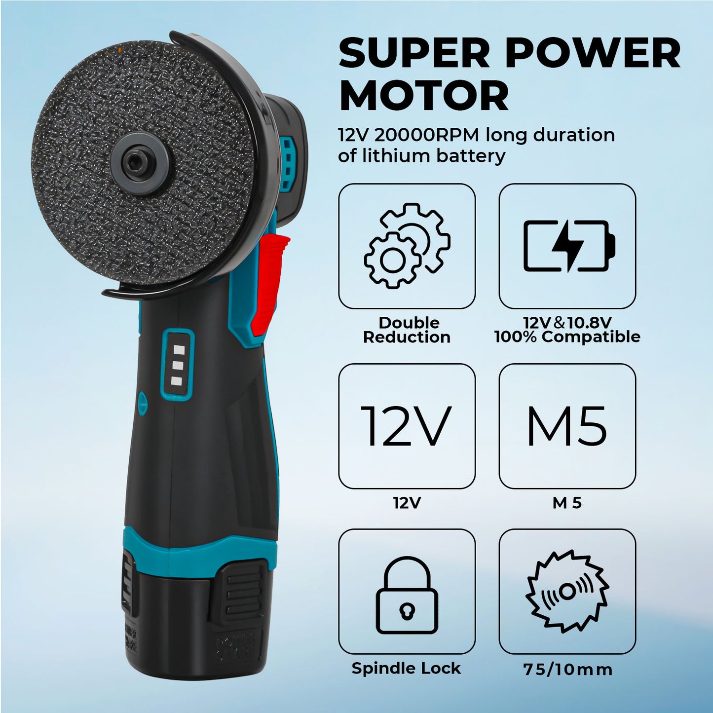 Traderight Mini Cordless Angle Grinder 2 Battery Charger Polishing Cutting 12V