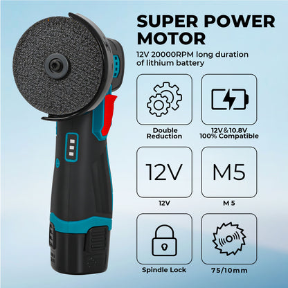 Traderight Mini Cordless Angle Grinder 2 Battery Charger Polishing Cutting 12V