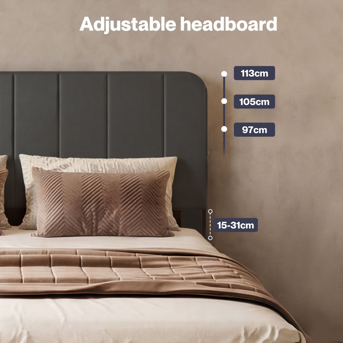 Levede Double Bed Frame with Adjustable Headboard Velvet Upholstered Dark Grey