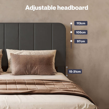 Levede Double Bed Frame with Adjustable Headboard Velvet Upholstered Dark Grey